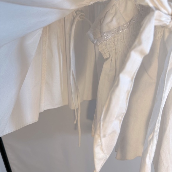 MKM Designs Womens Size M Blouse Wrap Tie Ruffle Lace Trim V-Neck Puff Sleeves - Picture 15 of 15